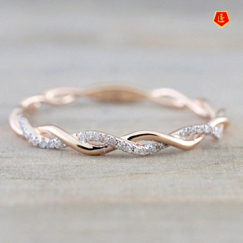 [Ready Stock]Twisted String Ring 18K Gold Micro Diamond Simple Personality