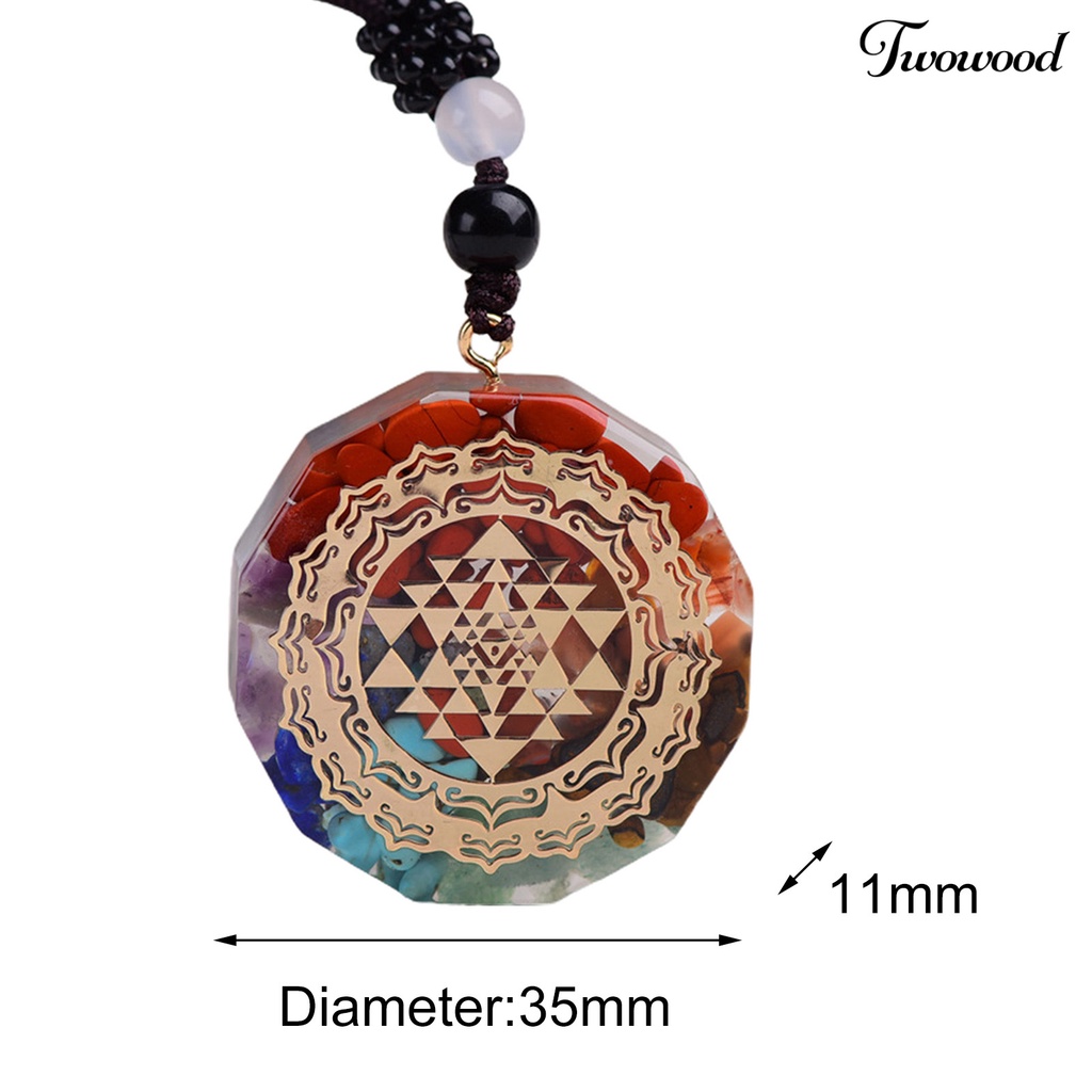 Twowood 7 Chakras Print Drop Necklace Faux Crystal Women Men Adjustable Cord Energy Necklace Fashion Jewelry