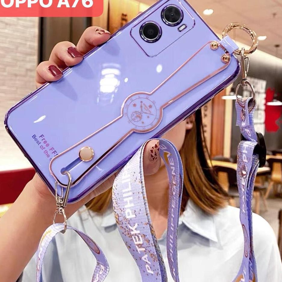 SOE.21Jl22ᴬ– Case Oppo A76 A96 4G A55 4G Realme 9i Leather Kulit Soft Case Armor Premium Mewah Tali 