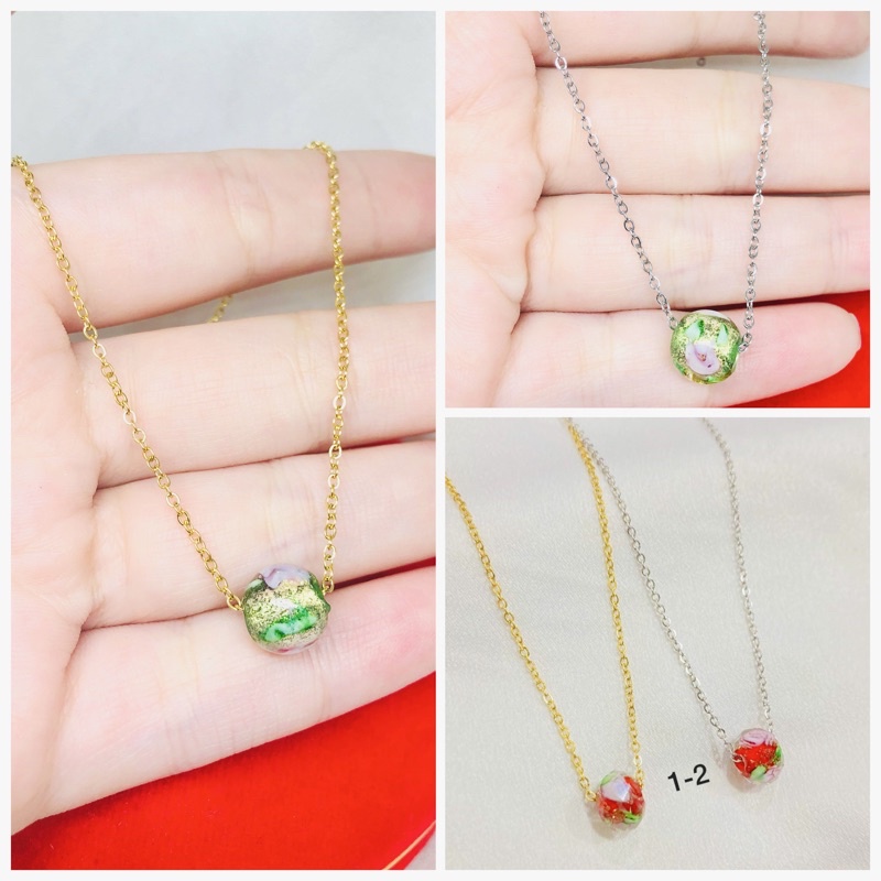 Kalung titanium batu anti karat wanita silver gold fashion murah