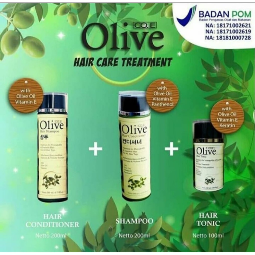 PAKET OLIVE HAIR SHAMPOO + CONDITIONER + TONIC BPOM PENYUBUR RAMBUT KOREA BPOM