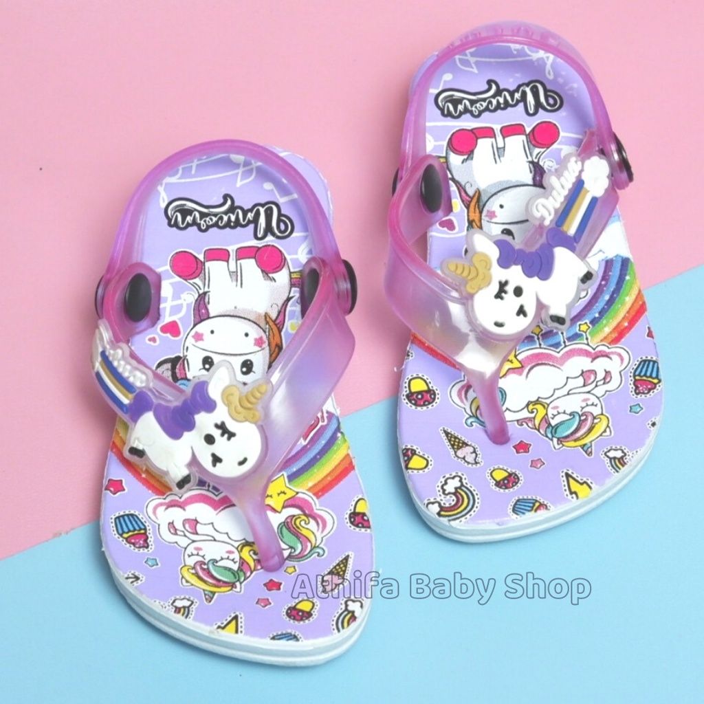 Sandal jepit anak perempuan karakter Unicorn kuda pony poni sendal cewek Usia Bulan 1 2 3 4 Tahun