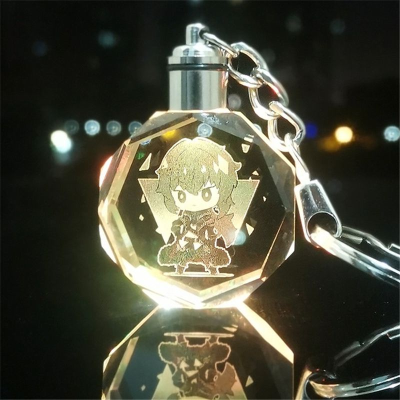 Genshin Impact Wendy Klee Keqing QiQi Crystal Keychain LED Colorful LightPendant