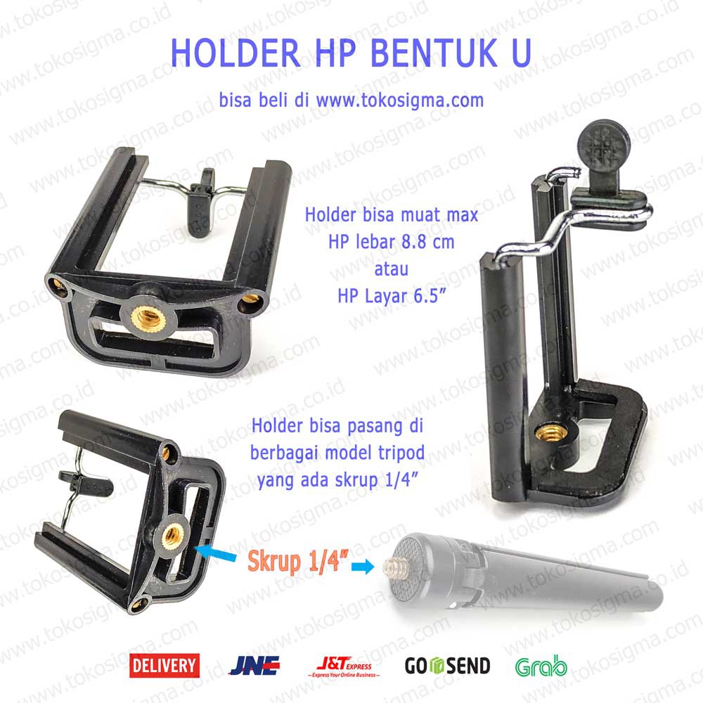 KLIP JEPITAN HP SMARTPHONE UNTUK PASANG DI TRIPOD TONGSIS - HOLDER U