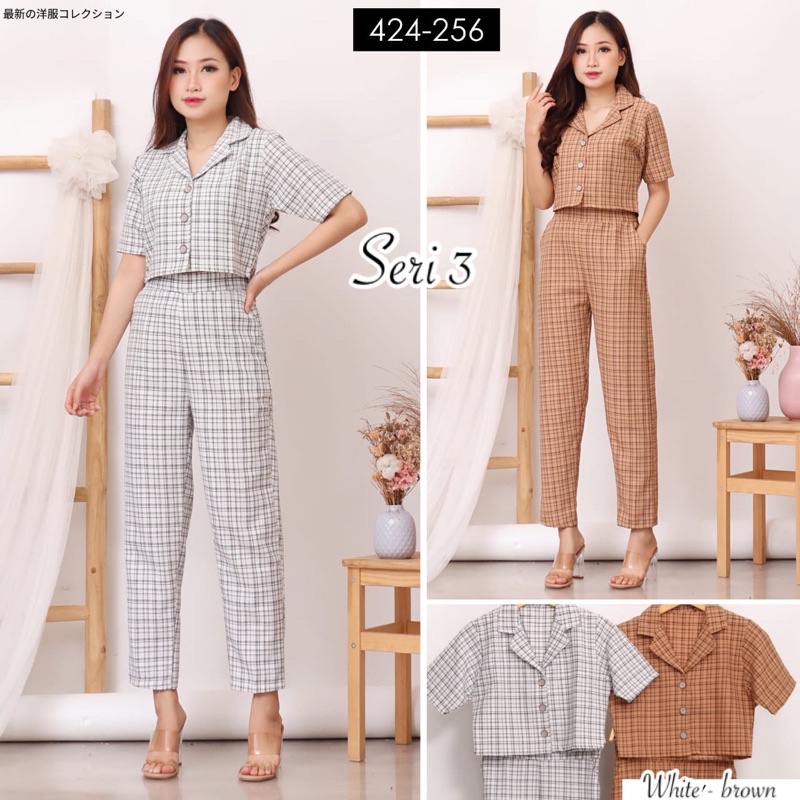 EFRIE SET | FASHION WANITA | SETELAN ATASAN CELANA PANJANG | SETELAN KOTAK | PLAID SET-3