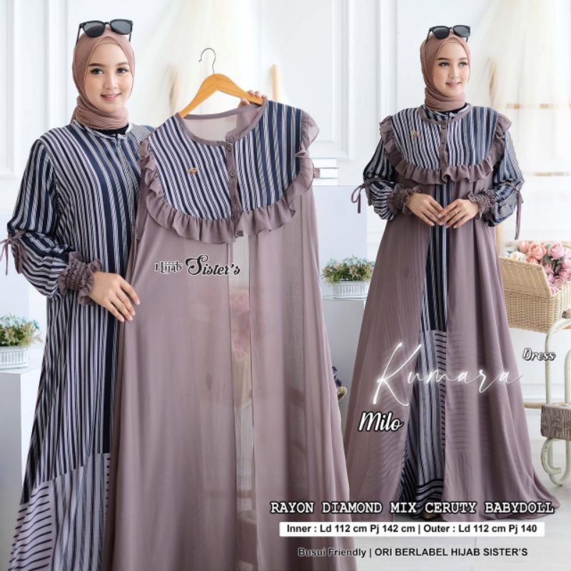 SET GAMIS RAYON DIAMOND MOTIF GARIS-GARIS + OUTER CERUTI BABYDOLL KUMARA BY HIJAB SISTER