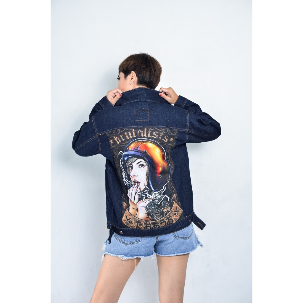 Zilong Brutalist zb053 - Jaket Denim Wanita Printing Sablon Korea Premium Quality garment Black Jack