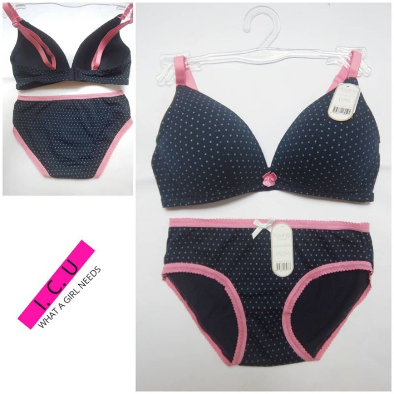 BRA SET YOUNG CURVES POLKADOT NAVY / Bra Size 32 B70 dan 34 B75 / Panty Size M