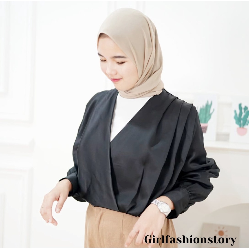 BEFAST - ZFS OOTD Wanita Blouse RERE / BEELLE SATEEN BLOUSE / Atasan Wanita Lengan Panjang / Blouse Ikat Kekiniaan Remaja / Fashion Wanita Casual / Trendy / Termurah