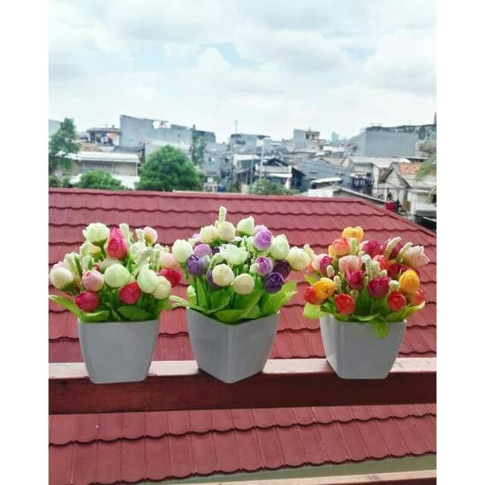 Buket bunga artifisial artificial palsu kelereng mini vas pot melamin