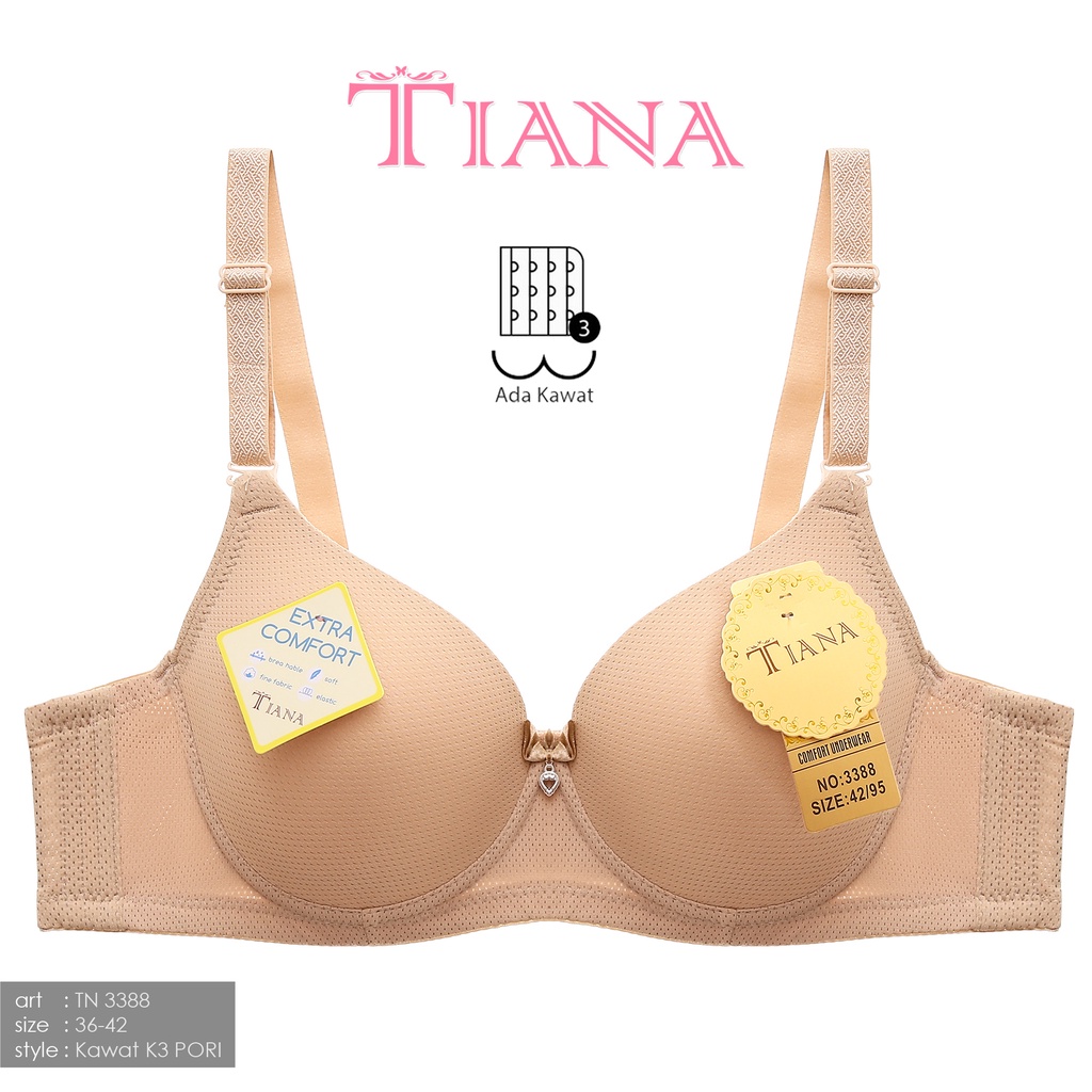 TIANA | Push Up Bra Kawat Berpori (BREATHABLE) Kait 3 / CUP BESAR / art TN 3388