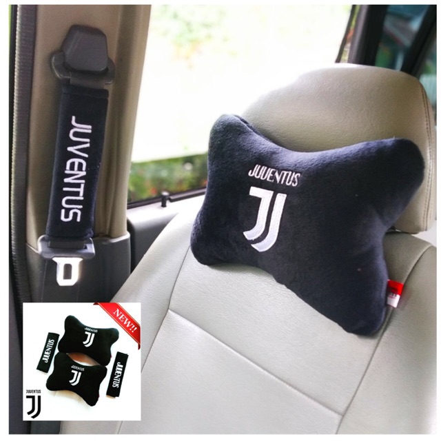 Headrest Car Set JUVENTUS Hitam Bantal Jok Mobil Universal Premium Bestseller Elegan