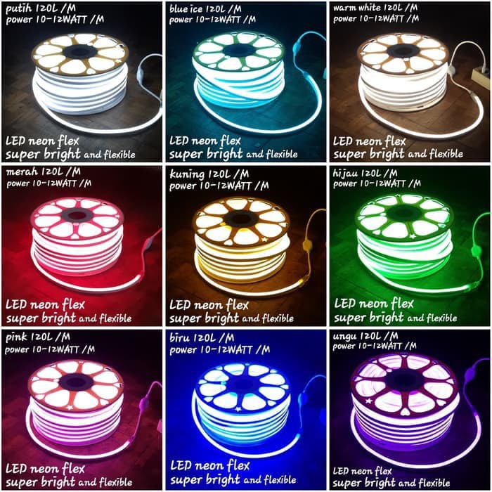 NEON FLEX LED NEON  FLEXIBLE LAMPU SELANG 220V 50 M + SOCKET 220V OUTDOOR