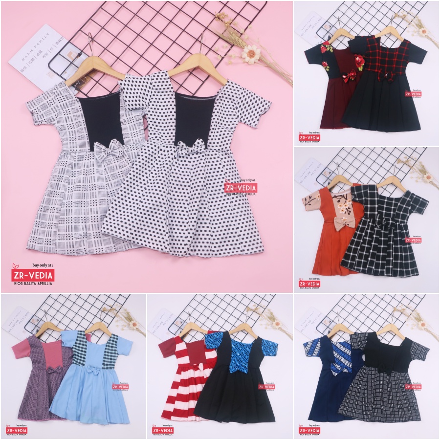 Dress Nadine uk 1-2 Tahun / Dres Pesta Anak Perempuan Murah Harian Lengan Pakaian Baju Cewek Import