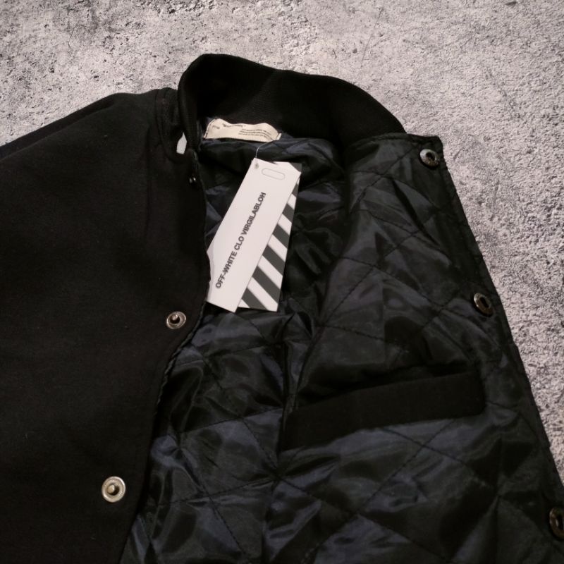 VARSITY JAKET OFF WHITE HITAM AUTHENTIC PREMIUM FULLTAG &amp; LEBEL