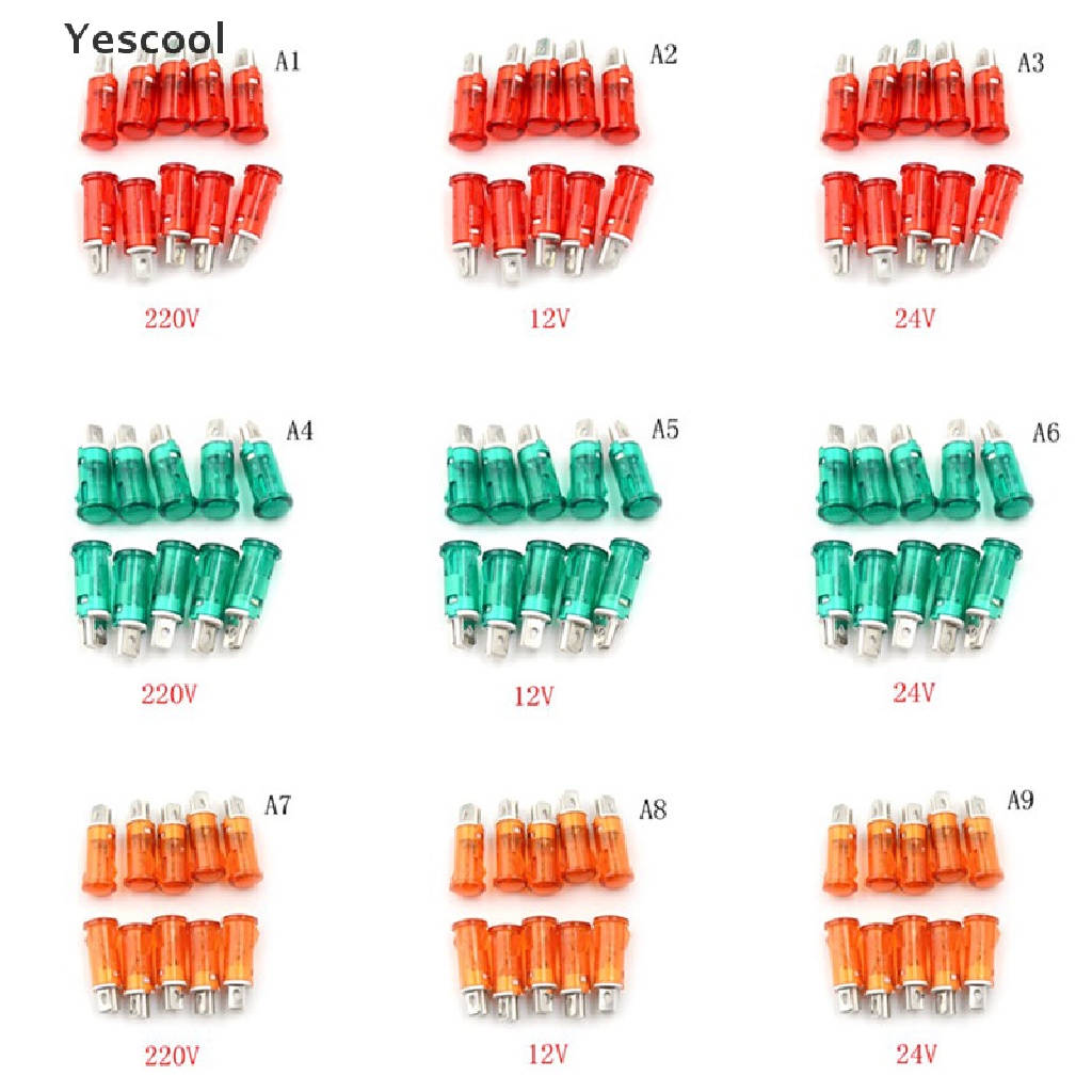 Yescool 10PCS Lampu Indikator Sinyal LED 10mm 12V 24V 220V Warna Merah Hijau Kuning