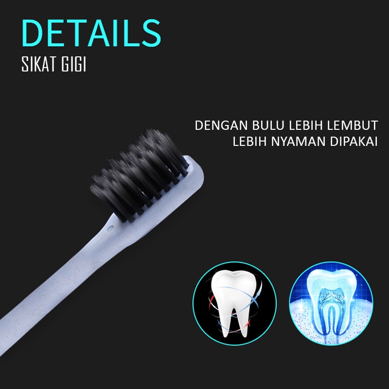 Sikat Gigi Dewasa Double Care Fresh Clean Black Sikat Gigi Toothbroosh Eco-Friendly Bamboo