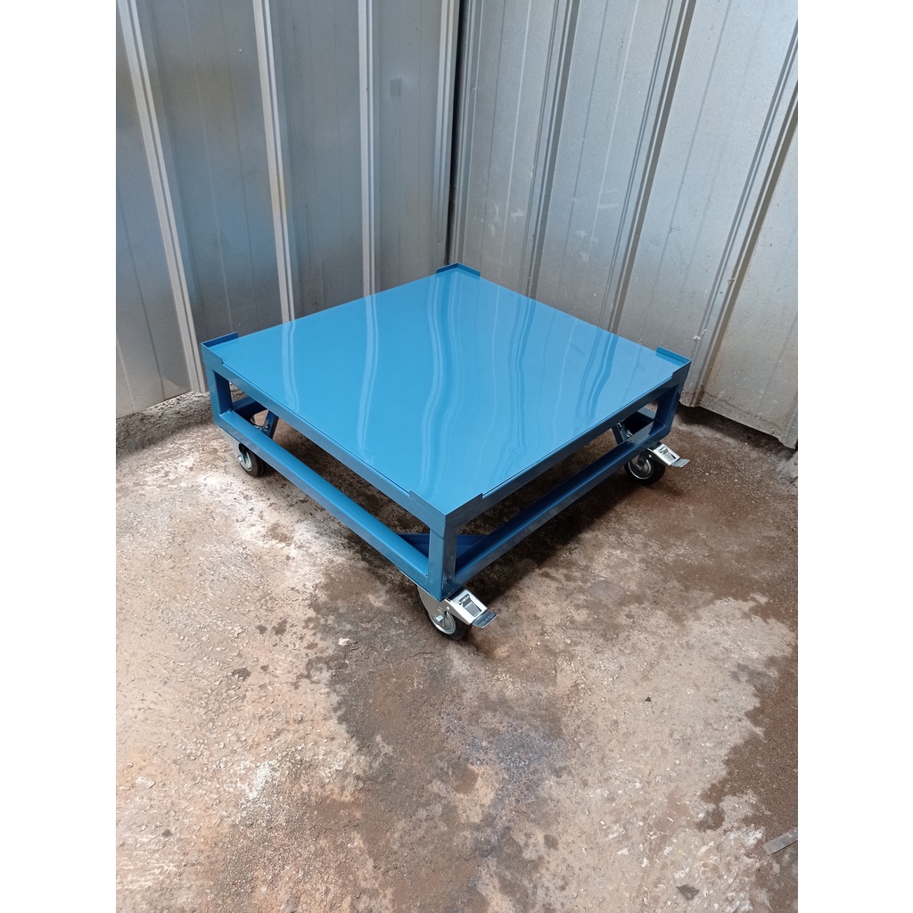 Meja Tatakan Kulkas Roda Stopper Full Plat Biru