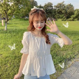  Kaos  T Shirt Casual Wanita  Model  Stitching Lengan Puff 