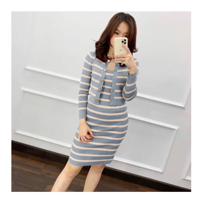 Dress rajut set belang