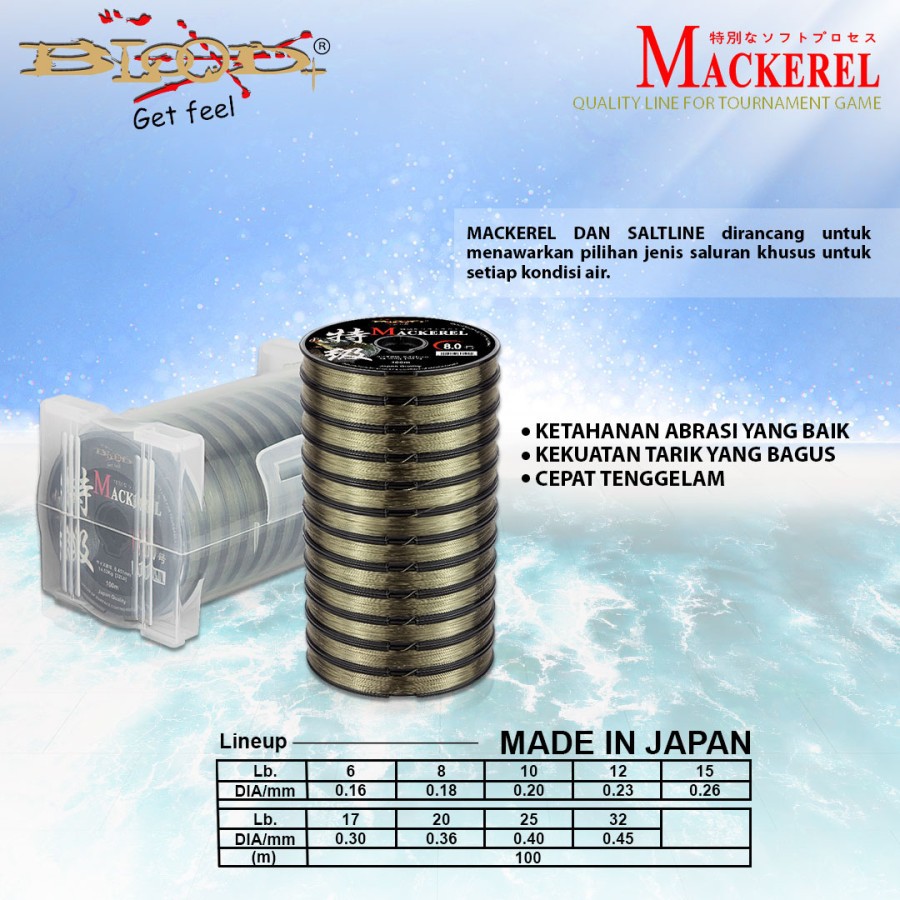 SENAR PANCING BLOOD MACKEREL FISHING LINE JAPAN 100M
