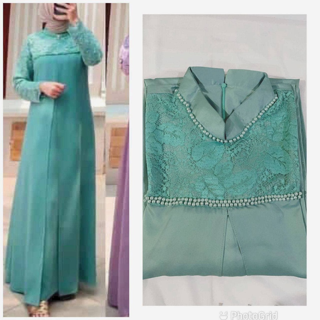 Gamis Brukat Gliter Payet Maxmara Premium Original Lengan Panjang Dress Wanita Party Dress Fashion Muslim Kekinian LD 110 cm
