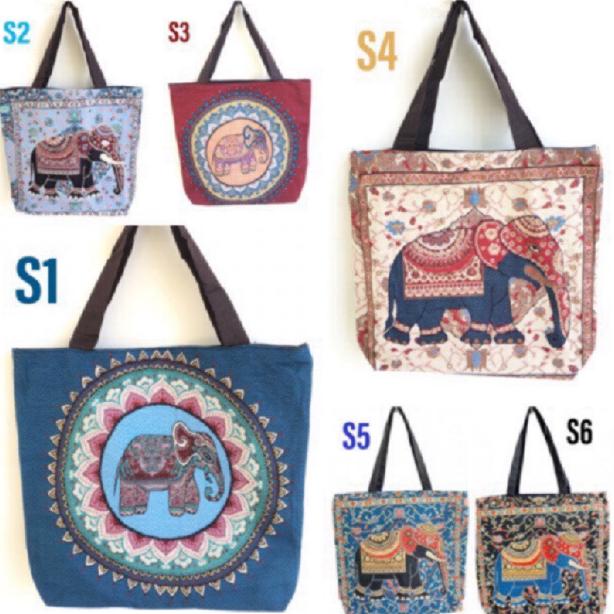 Tas Tote Bag Wanita Besar Kanvas Thailand Import