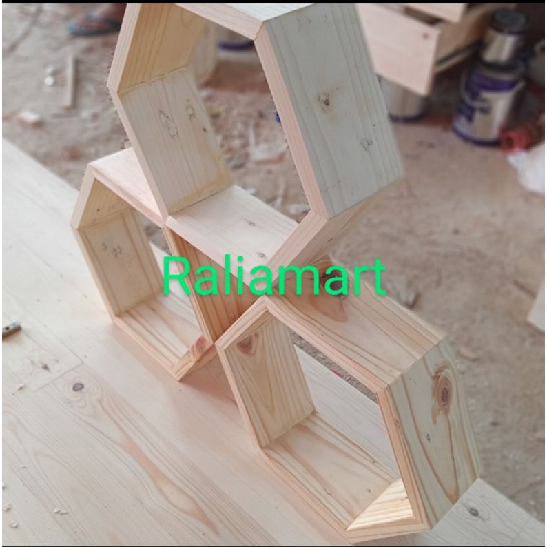 rak hexagonal kayu/rak dinding/hexagonal