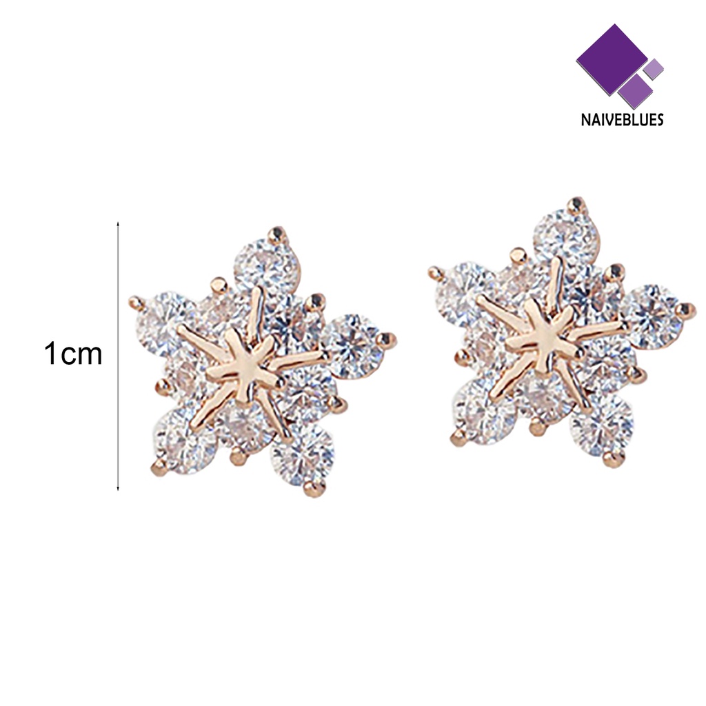 1 Pasang Anting Bentuk Kepingan Salju Aksen Berlian Imitasi Untuk Wanita