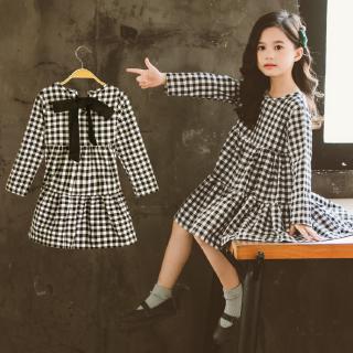  Dress  Gadis gaun kotak  kotak  yang chic Gaun putri lengan 