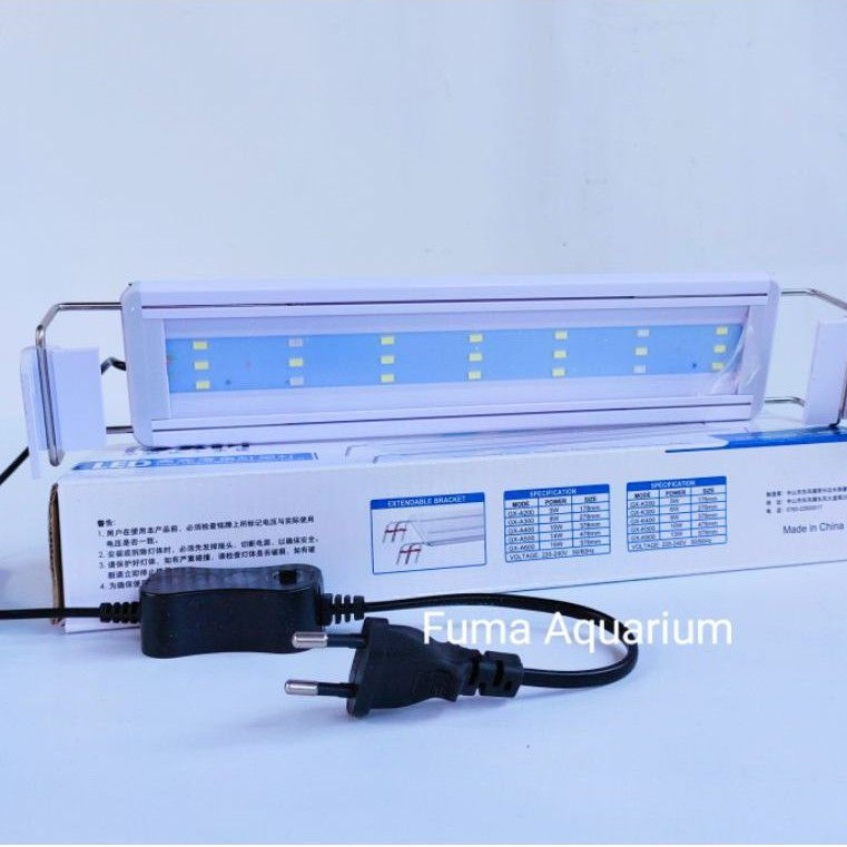 Roxin | Vosso GX-A300 Lampu Aquarium 30-40cm Nyala Putih Biru 6watt Led 4 Baris Extra Terang, Lampu 