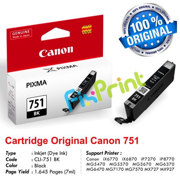 Cartridge Canon CLI-751 CLI751 751 751BK CLI-751BK Black New ORIGINAL