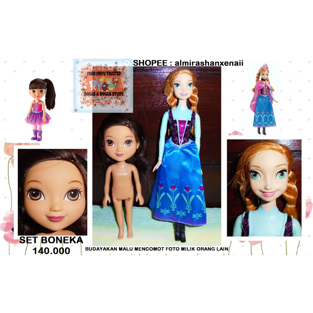 Set Isi 2 Boneka Barbie Frozen Anna & Dora Mattel / Barbie / Barbie Doll / Dora (DEFECT / REJECT)