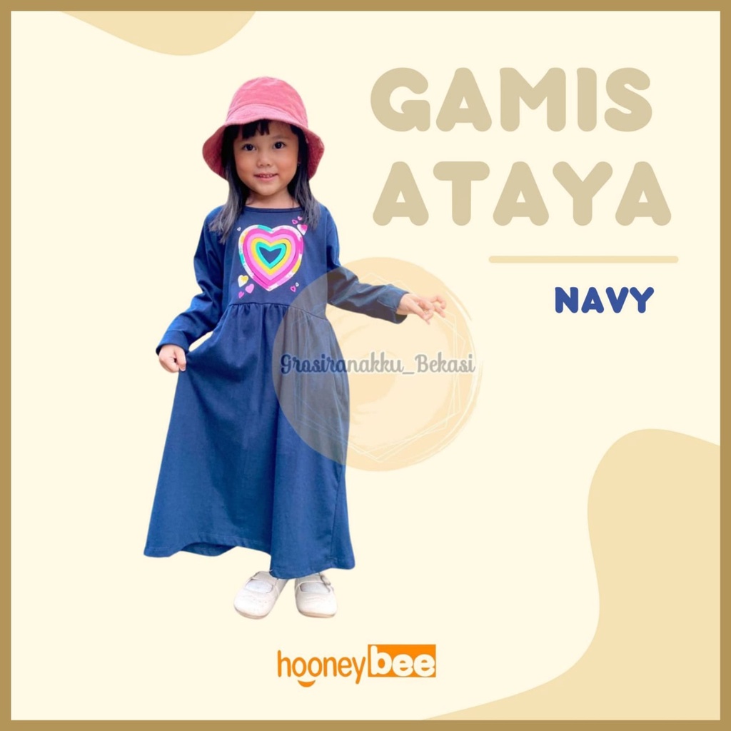 Gamis Kaos Anak Ataya Hooneybee Warna Navy 2-10Tahun