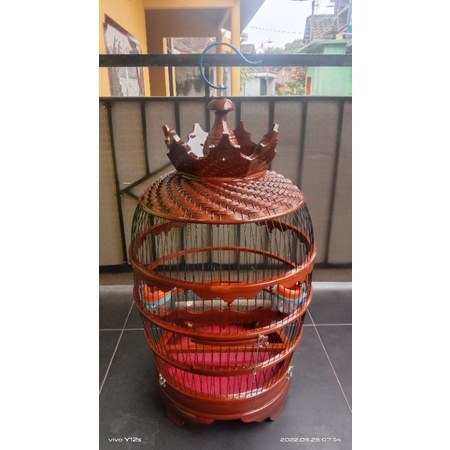 sangkar perkutut antik model bulat mahkota anyam kayu jati ruji fiber petangkringan kayu asem