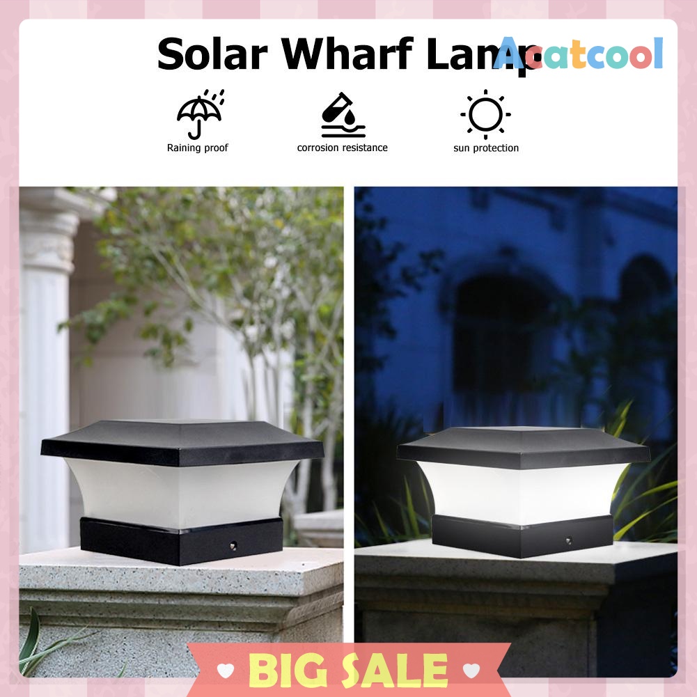 1pc 6LED Solar Power Fence Light Waterproof Square Column Lamp Garden Decor