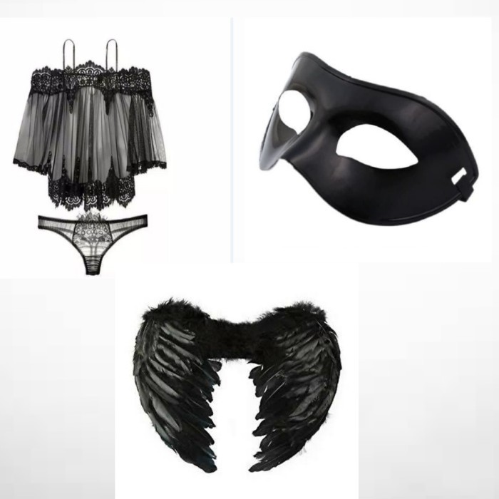 1 Set Sexy Costume Costum paket lingerie mask wing sayap angel Lingery