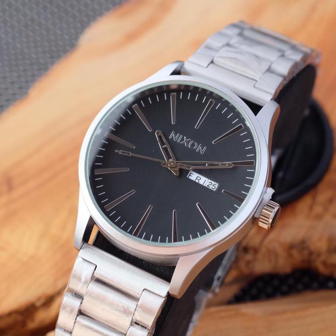 BEST SELLER JAM TANGAN PRIA KEREN NIXON DAYDATE SK711W RANTAI SILVER BLACK TERBARU