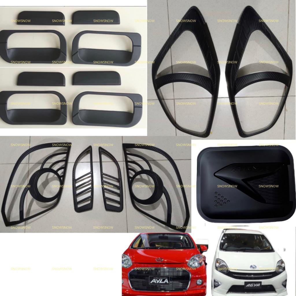 Paket Garnish Depan Belakang Outer Handle Tank Cover Agya Ayla 2013 2016 Carbon Hitam Doff