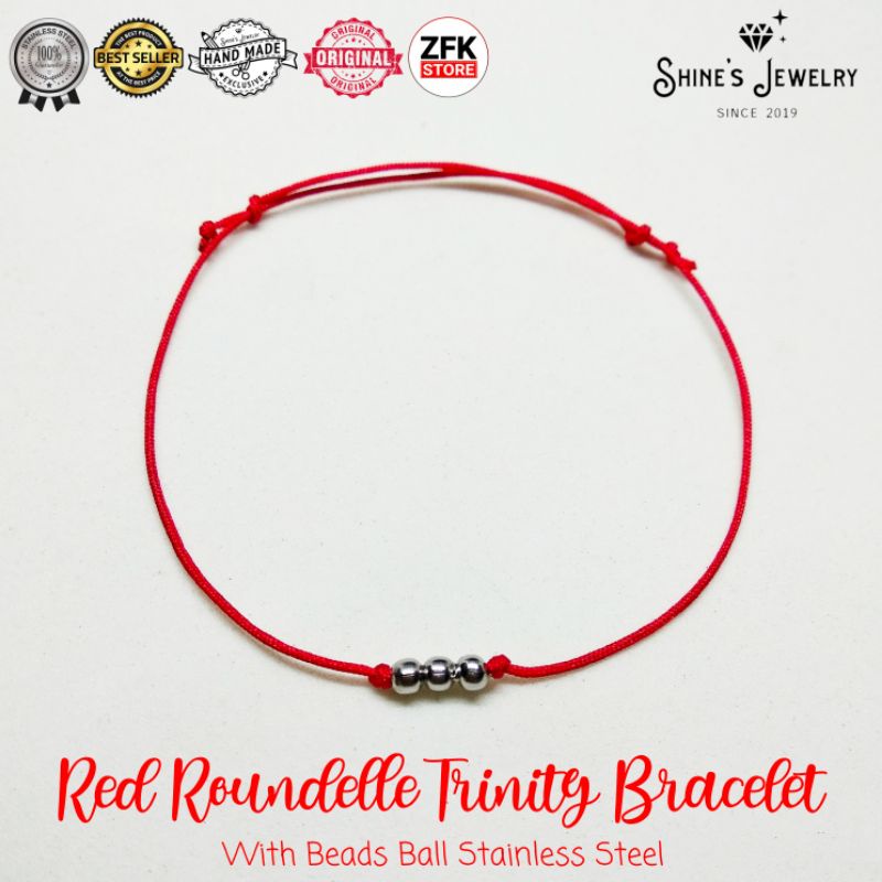 Gelang Red Roundelle Trinity Bracelet With Stainless Steel Beads