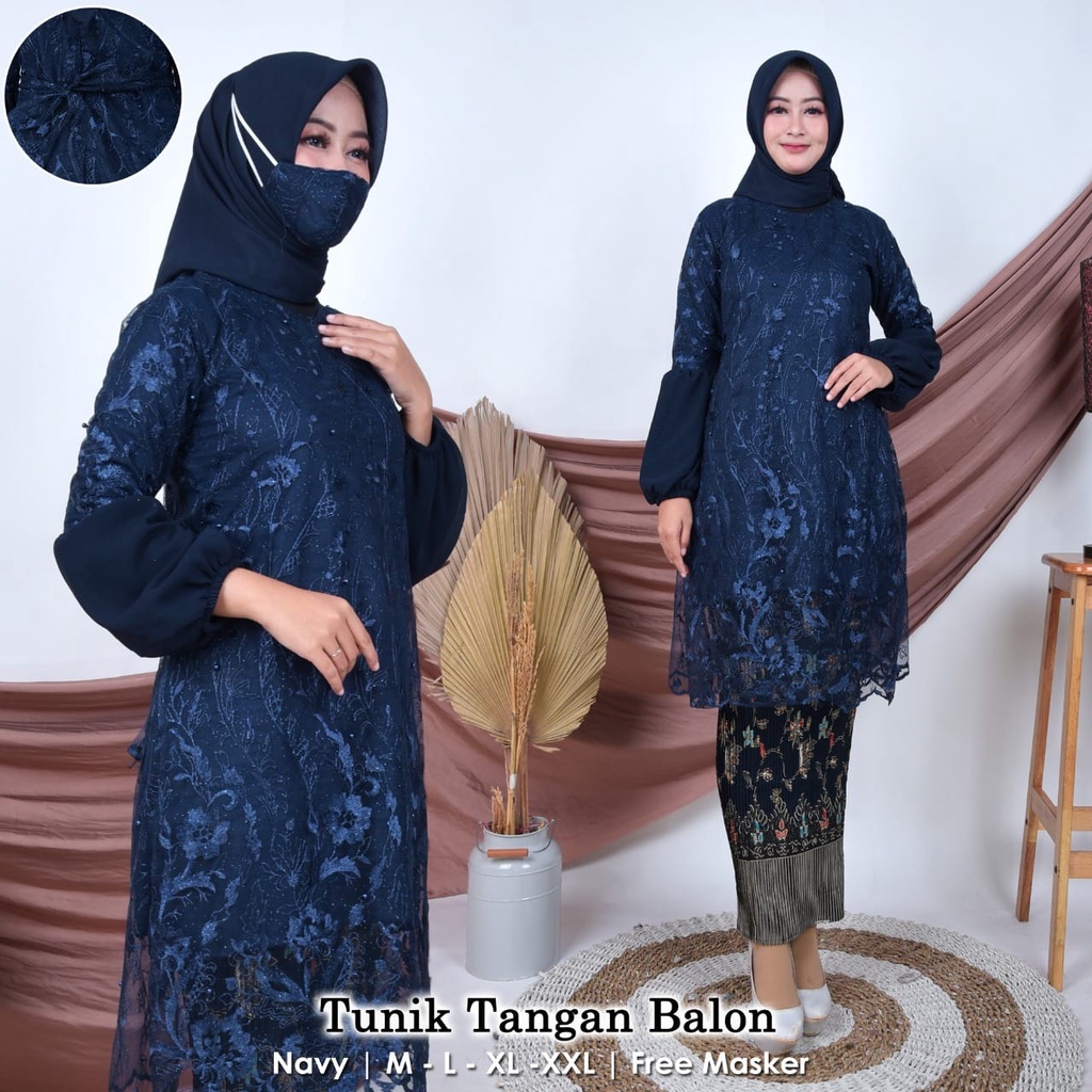 Kebaya Modern Tunik Tangan Balon / Kebaya Kondangan / Setelan Baju Pesta Wanita