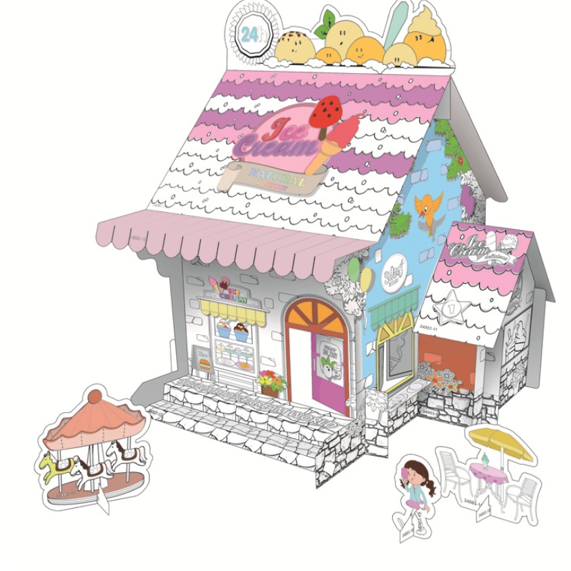 [ORGM] Mainan Edukasi DIY Mewarnai Puzzle Rumah Doodle Cardboard House Grafitti