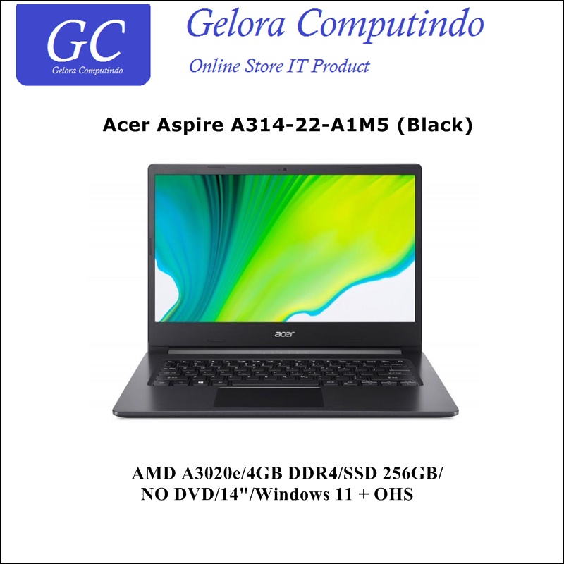 Notebook Acer Aspire A314-22 (AMD 3020e/4GB/256GB/14"/Windows 11 + OHS) Black