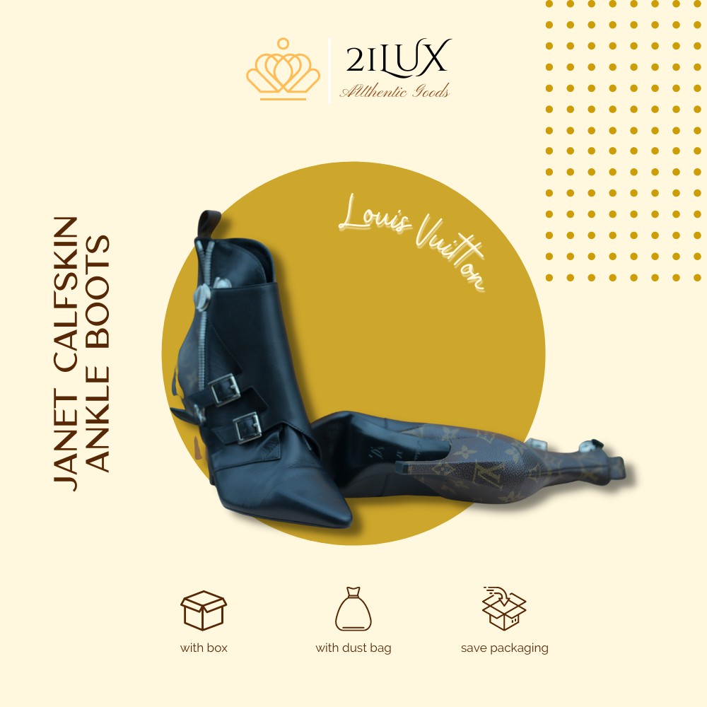 LV - Louis Vuitton High Heel Ankle Short Boot Black Monogram Size 37