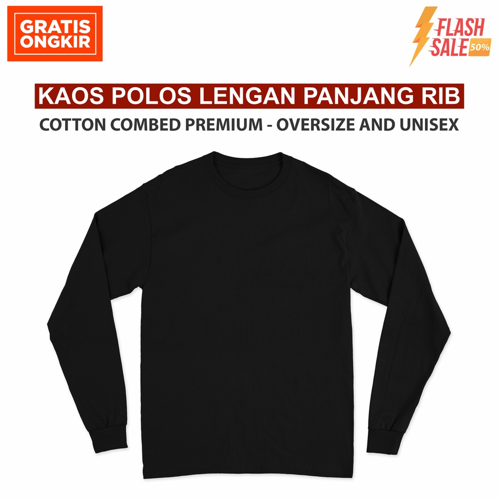 Kaos Polos Pria Wanita Lengan Panjang Rib Karet