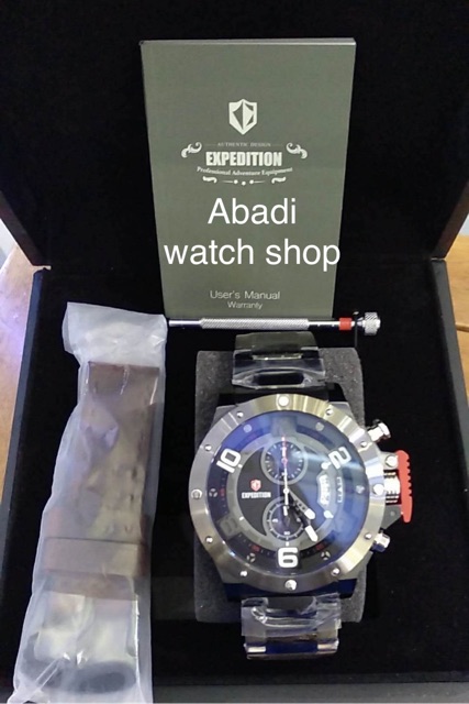 Paket jam tangan Expedition 6750 rantai bonus kulit