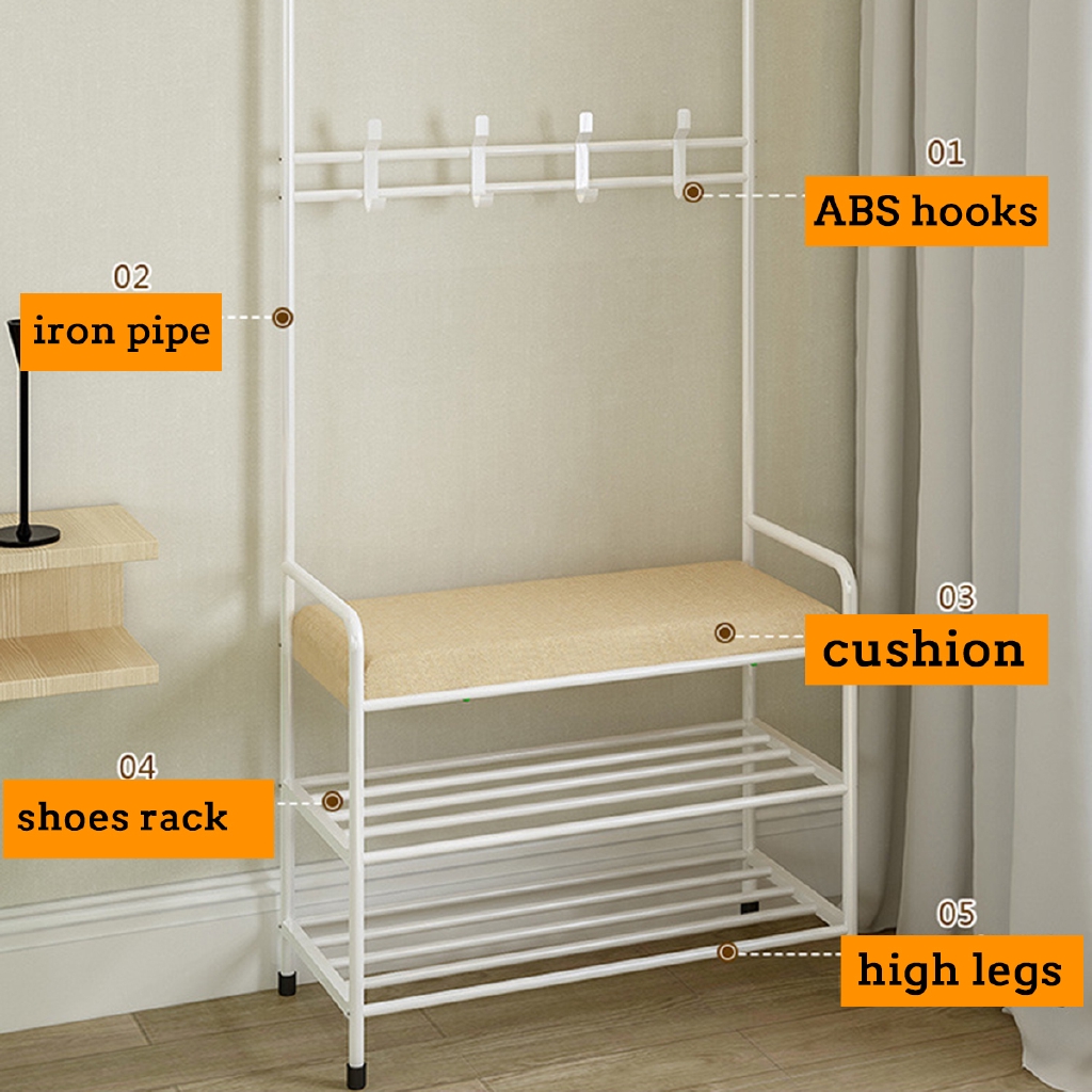 New Portable Coat Rack Stand Garment Clothes Hanger Hook Shoes Storage Organiser Shopee Indonesia