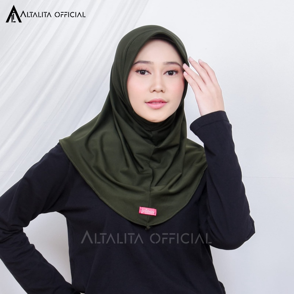 Altalita - Kerudung Sporty Nadira Hamidah Instan All Size Ukuran S M L Menutup Dada pet Antem Bahan Jersey Premium Cocok untuk Sekolah Olahraga Volly Futsal Senam dan Sehari-hari-Army