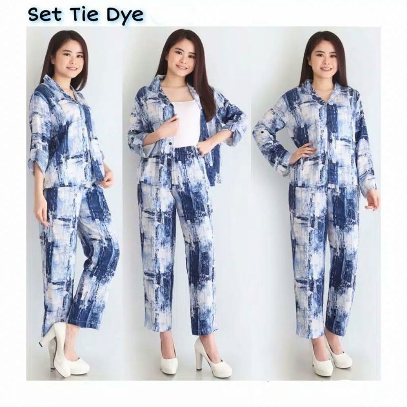 Setelan piyama TieDye lengan PENDEK / piyama TieDye lengan PANJANG