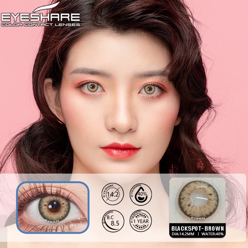 Softlens EYESHARE 14.2mm softlens natural soflens korea aesthetic lensa mata Lensa Kontak 1 paket ori murah normal (0.00) BLACKSPOT brown harian soflen free lenscase